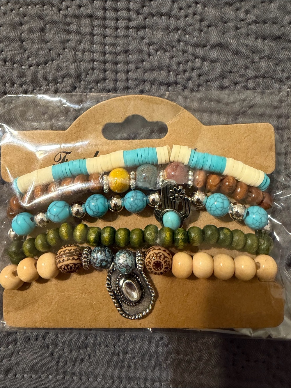 Boho Turquoise & Earth Tone Stackable Beaded Bracelet Set